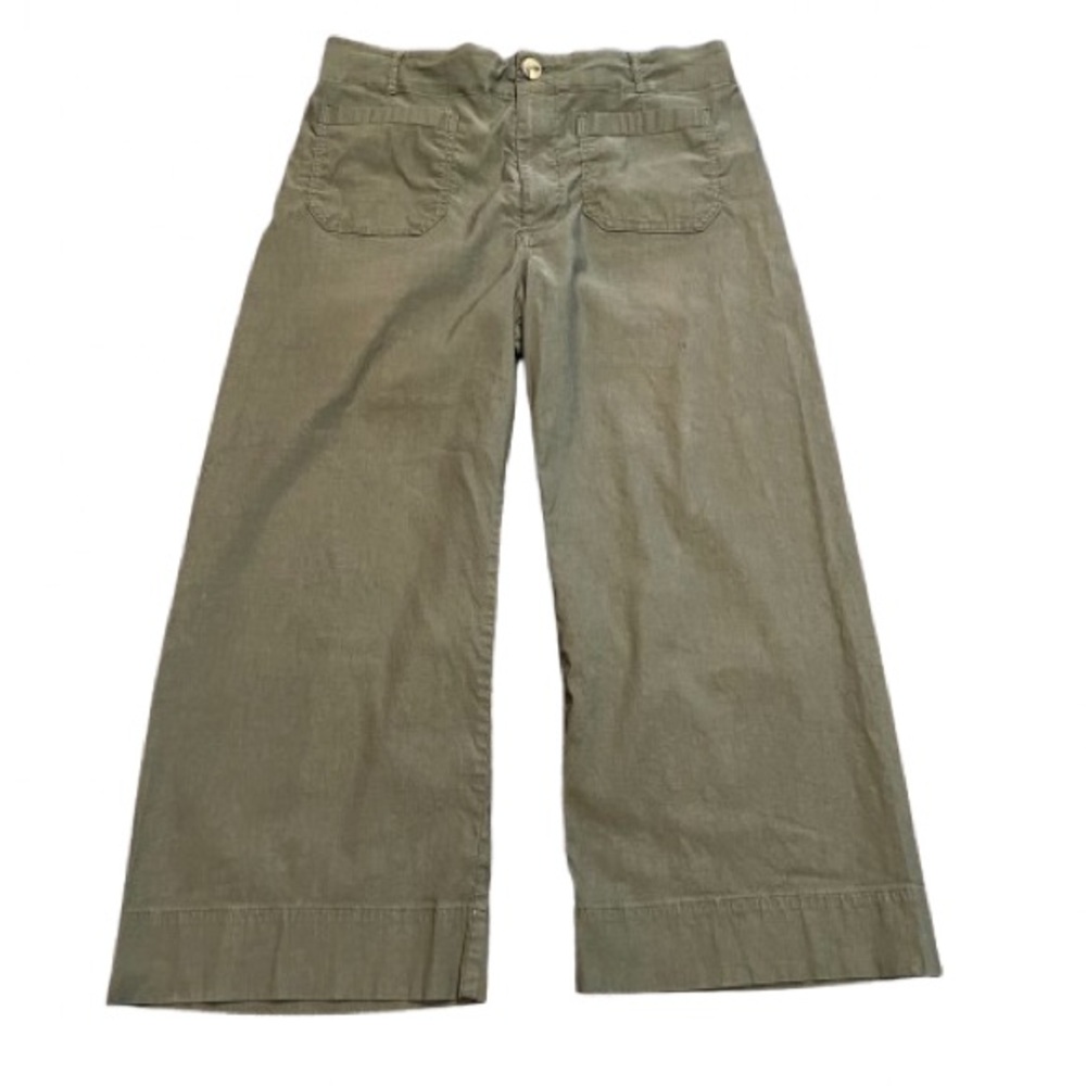 Anthropologie Maeve The Colette Wide Leg Cotton Linen Cropped Pants Sz 34 Olive